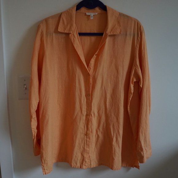 Eileen Fisher Linen Button-Up Shirt Orange Size S - Picture 4 of 11